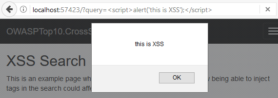 XSS query on URL to message box